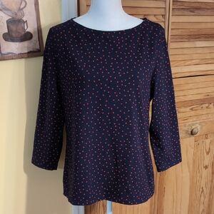 TALBOTS Blue Red Polkadot Pullover Top with 3/4 Sleeves XL